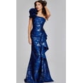thumbnail image 3 of Women's Jovani 39438 One Shoulder Metallic Ruffle Gown Dress Navy Blue And Multi Size 12 Blue/multi, 3 of 3