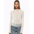 thumbnail image 4 of Women Sexy- See Through Long Sleeve T-Shirts Mesh Sheer Skinny Rib Scalloped Trim Tees Blouse Top Outfits White M, 4 of 7