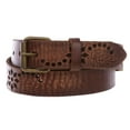 thumbnail image 2 of 1 1/4" Snap On Embossed Floral Leaf Perforated Vintage Soft Cowhide Full Grain Thick Leather Casual Jean Belt, 2 of 3