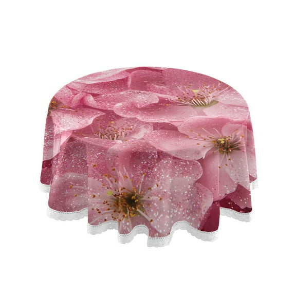 YAZAOO Round Tablecloth Pink Flowers with Glitter Pattern Tableclothes