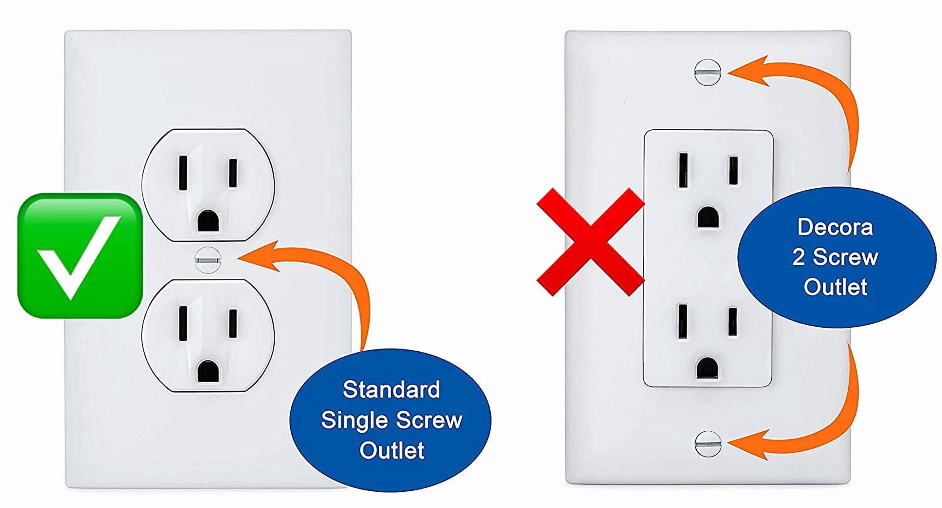 6-Pack Self-Closing Outlet Covers (For Center Screw Outlets Only) - Measures 3"Wide x 4.75"High-An Alternative To Wall Socket Plugs for Child Proofing Outlets, (1-Screw), (White)