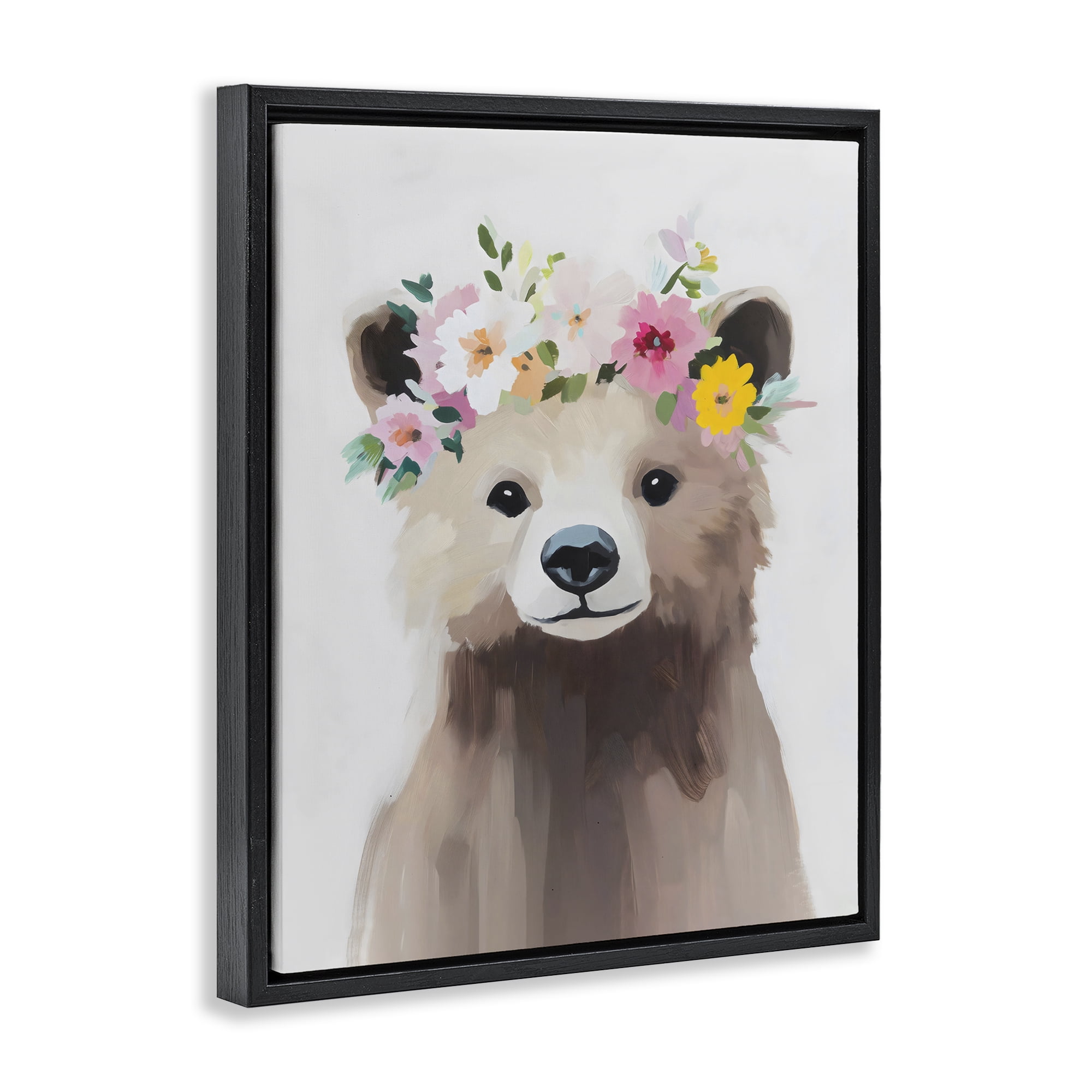 Stupell Industries Flower Crown Bear Black Framed Floater Canvas Wall Art, design by The Prints Vibe