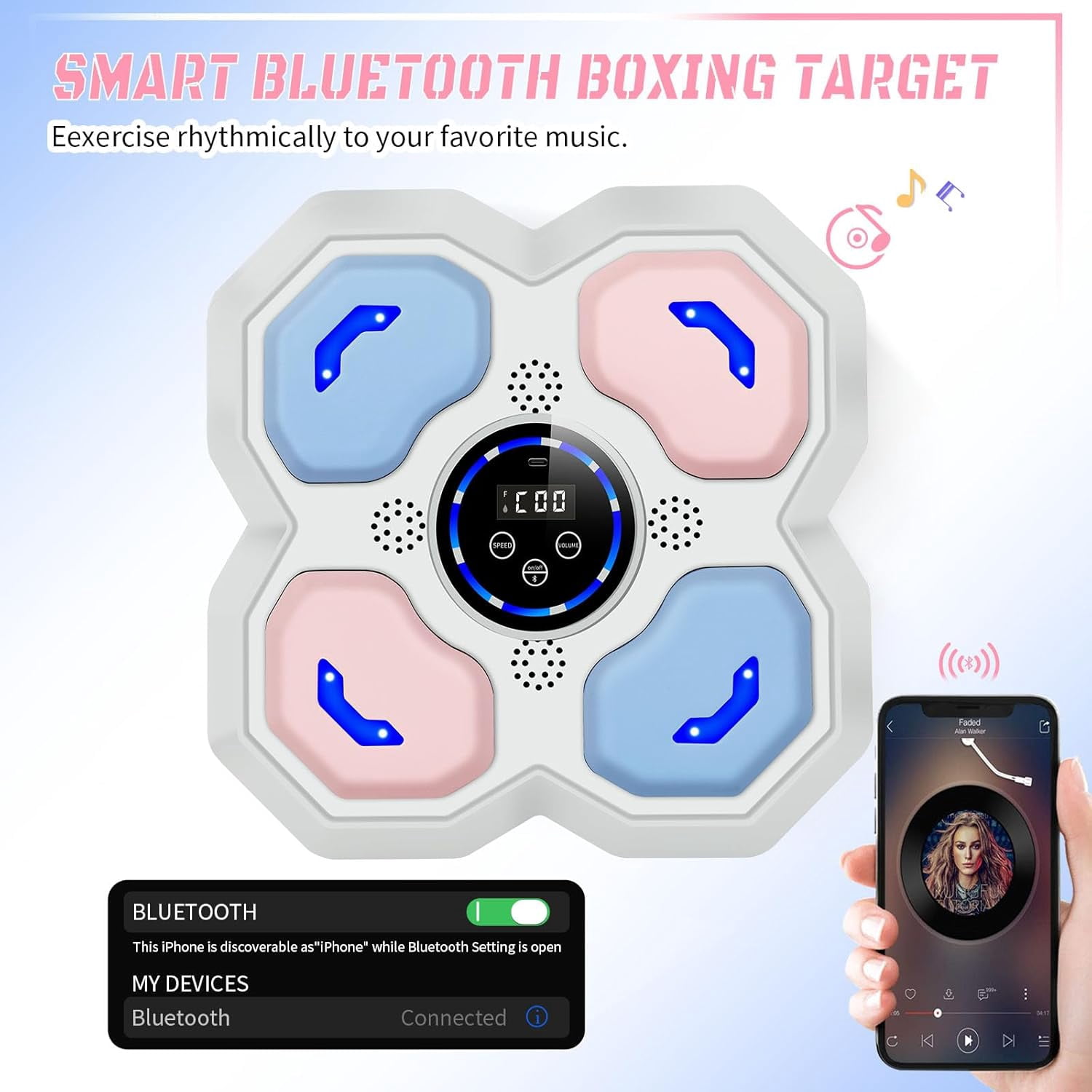 Music Boxing Machine forand Teens Adults, Trainer Equipment with Gloves, Wall-Mounted Boxing Music Workout Machine,Electronic Focus Training for Home,Office