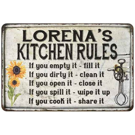 Lorena's Kitchen Rules Chic Sign Vintage Decor 8 x 12 High Gloss Metal 208120032469