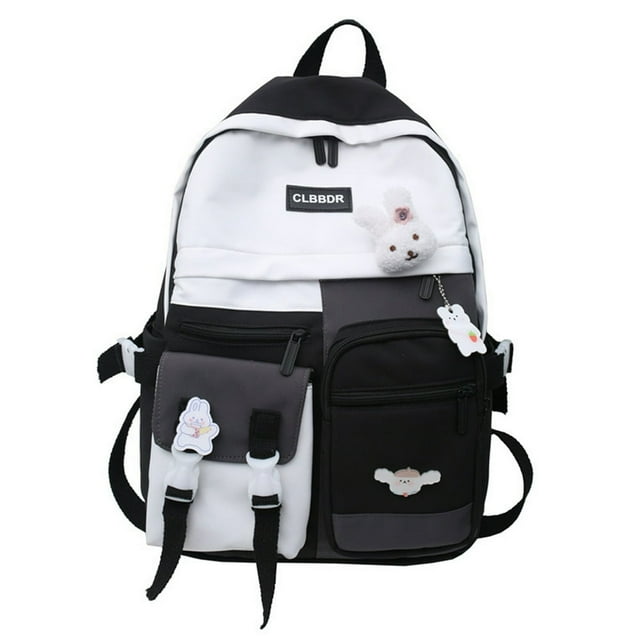 MesaSe Nylon Women Backpack Fashion Cute Schoolbag Multi-pocket Zipper Rucksack (Black)