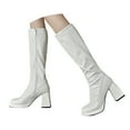 thumbnail image 3 of Gyexs Knee High Boots Women Wide Calf Square Heel Pointed Toe Long Tall Boots Side Zipper Comfortable Dress Shoes Party Footwear White & Size 5.5, 3 of 7