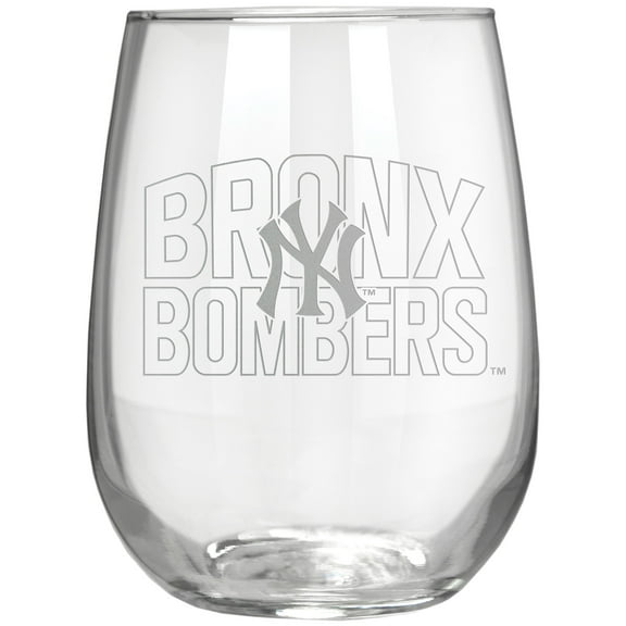 New York Yankees Etched 17oz. Rally Cry Stemless Wine Glass