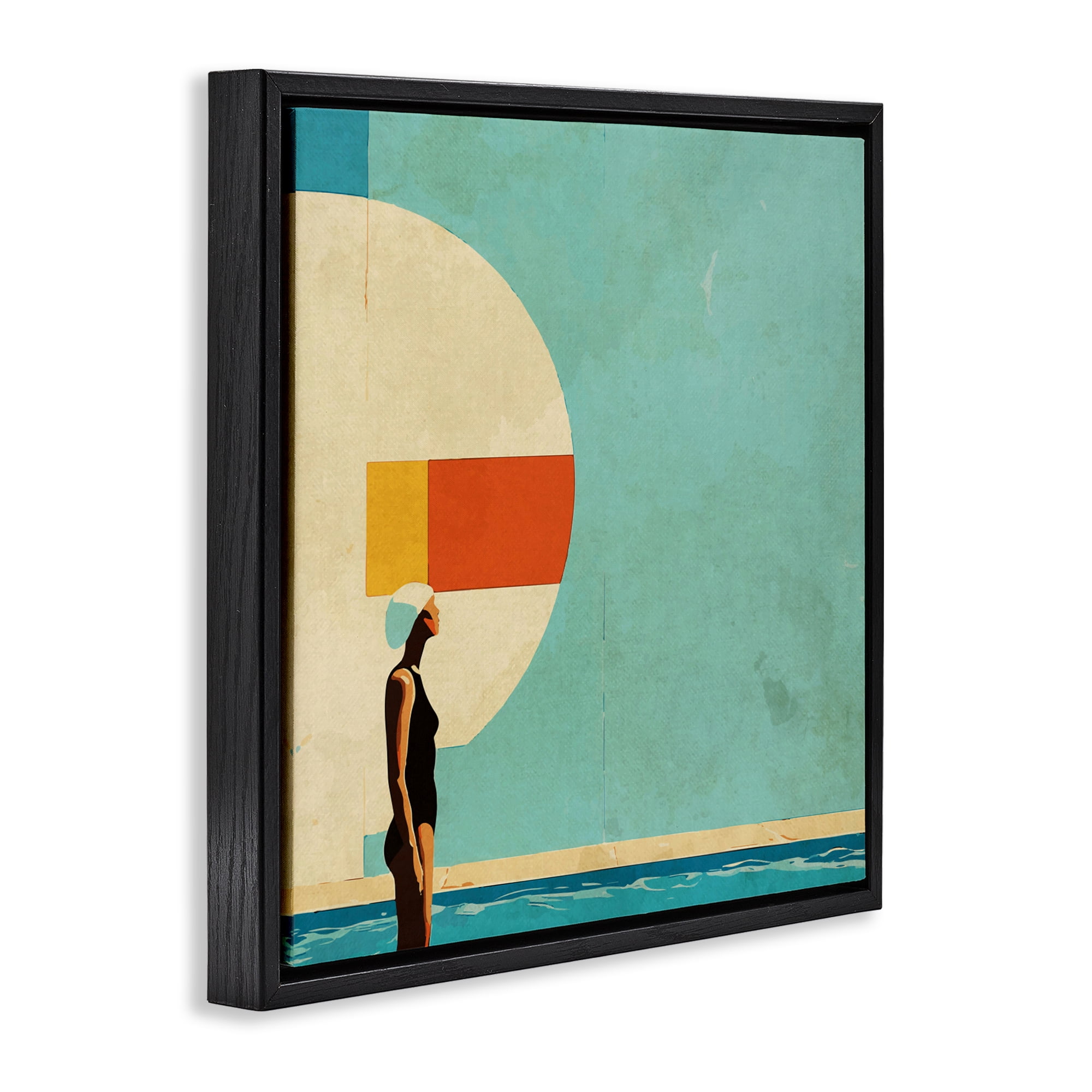 Stupell Industries Midcentury Pool Geometric Black Framed Floater Canvas Wall Art, design by Layla Oz