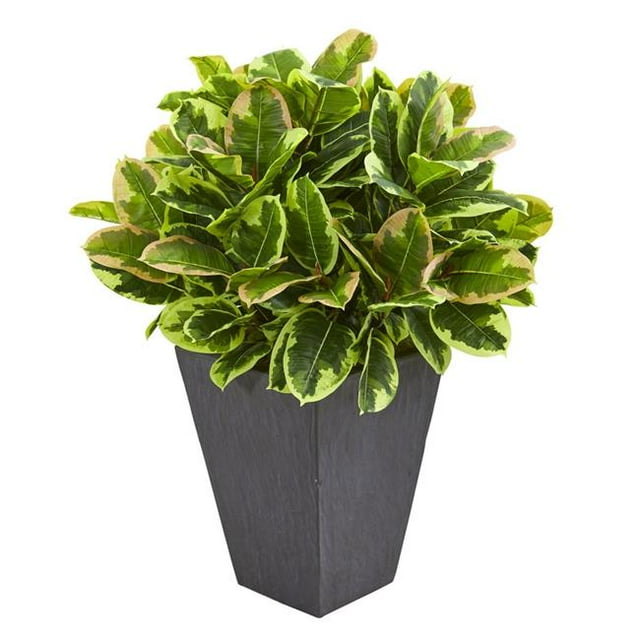 Nearly Natural 6497 Variegated Rubber Artificial Plant in Slate Planter - Real Touch