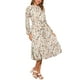 thumbnail image 2 of Vestido de mujer Inspire Chic con flores, cuello alto, volantes, mangas largas, fluido, de gasa, corte A, midi, blanco, talla M, 2 of 6