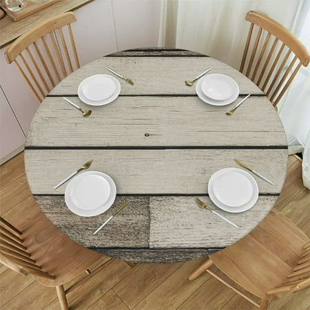 

XINLUO Waterproof Reusable Table Cloth Round Fitted Tablecloth with Elastic Edged for Parties Outdoors Vintage Wood Grain Grey 42 -46