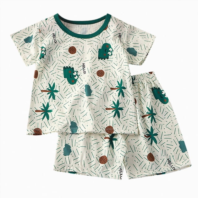 Gubotare Girl Pjs Girls Ruffle Short Sleeve Button Front Top with Ruffle Short, 2-Piece Pajama Set 4T 5T (Green,4-5 Years)