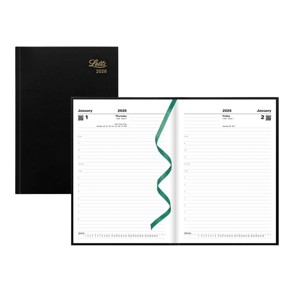 Letts of London® 2026 Standard Daily Planner, 12 Months, January to December, Day-Per-Page, A5 Size, 8.25" x 5.875", Perfect Binding, Leath