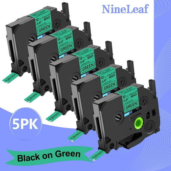 NineLeaf 5 Pack Compatible for Brother P-touch TZe-731 TZe731 TZ-731 TZ731 12mm 0.47" Green Laminated Label Tape