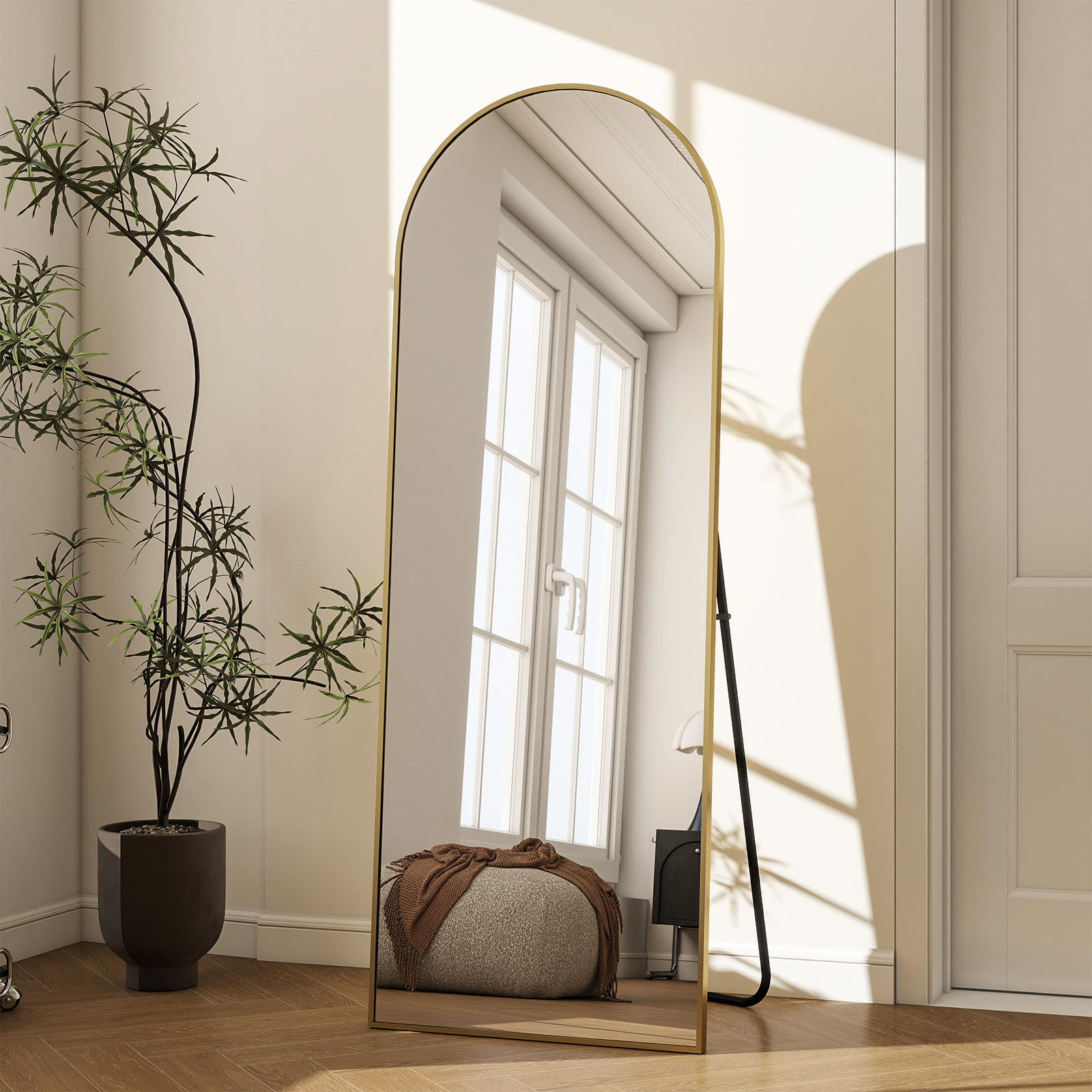 Gleamira 65.1"x24" Arched Full Length Mirror Aluminum Alloy Frame Floor Mirror, Gold