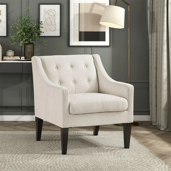 Cterwk Modern Accent Chair with Wood Legs, Fabric Upholstered Armchair for Living Room, Office, Bedroom, Beige
