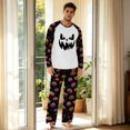 thumbnail image 3 of Men's Halloween Pajama Set Long Sleeve Raglan Soft Cotton Loungewear with Print Top & Full Length Pants for Home Night Black 3XL, 3 of 6