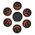 thumbnail image 3 of Posavasos de cuero de 6 piezas, divertido letrero redondo de calabaza de Halloween para decoración de fiesta de Halloween, posavasos para bebidas, tapete para taza, regalo de inauguración de la casa,, 3 of 7