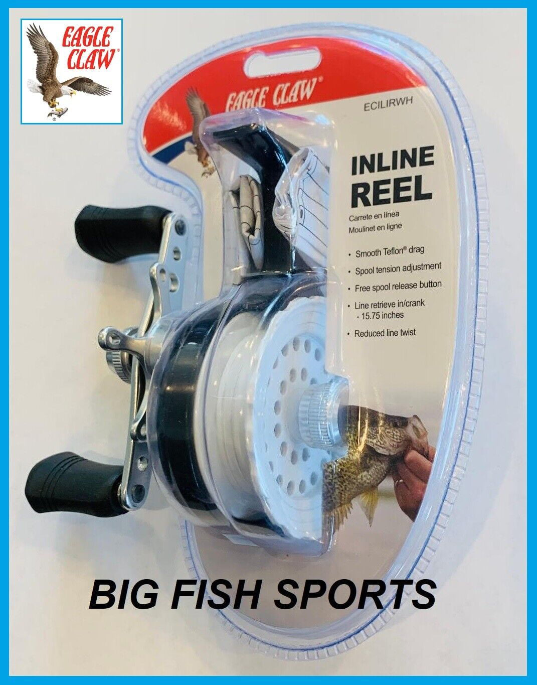 EAGLE CLAW Inline Ice Reel #ECILIRWH NEW! Crappie, Bass, Panfish