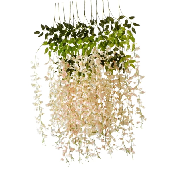 12 Unids Flores Artificiales Sunnimix Glicina de Simulación Cuerda Plantas Colgantes Hiedra Seda Ratta Rosa claro