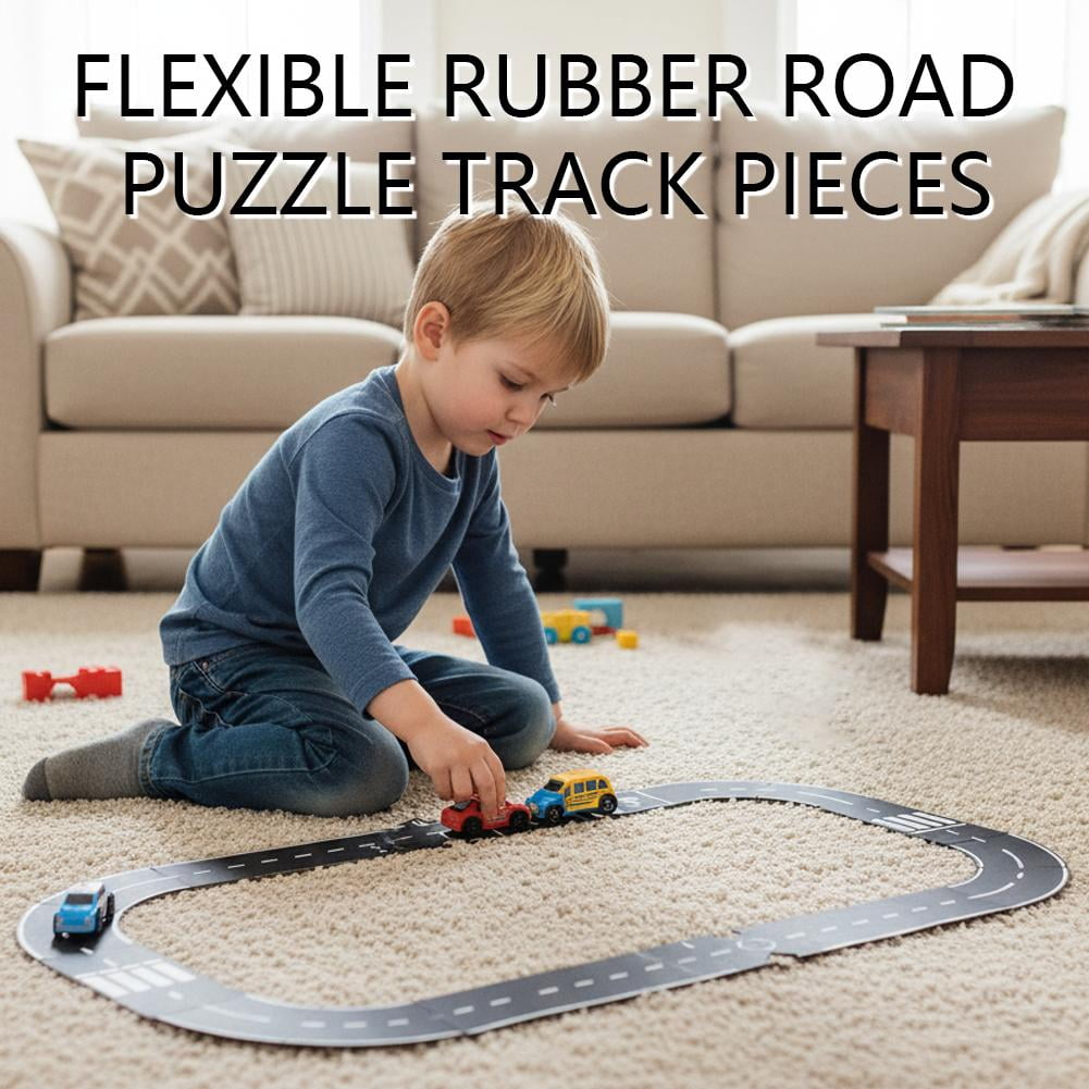 Flexible Rubber Road Puzzle Track Pieces,Waterproof Modular Puzzle Car Highway Tracks,Gift for Indoor