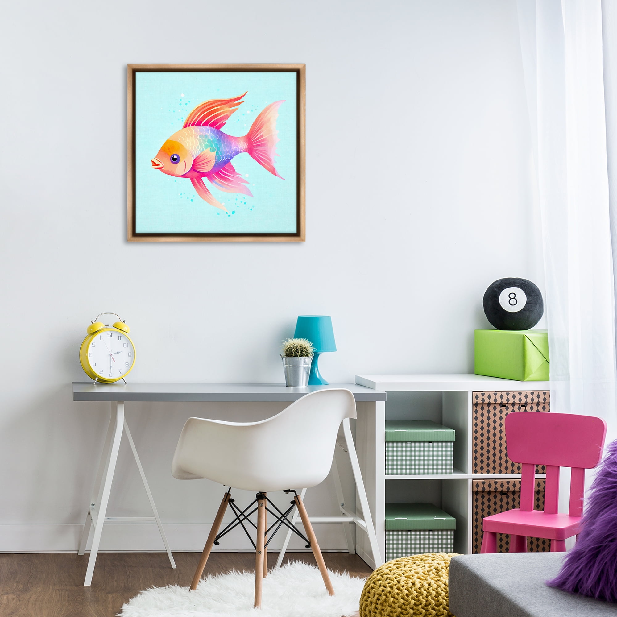 Stupell Industries Whimsical Gradient Fish Animals Painting Brown Floater Framed Canvas Art Print Wall Art, 25 x 25