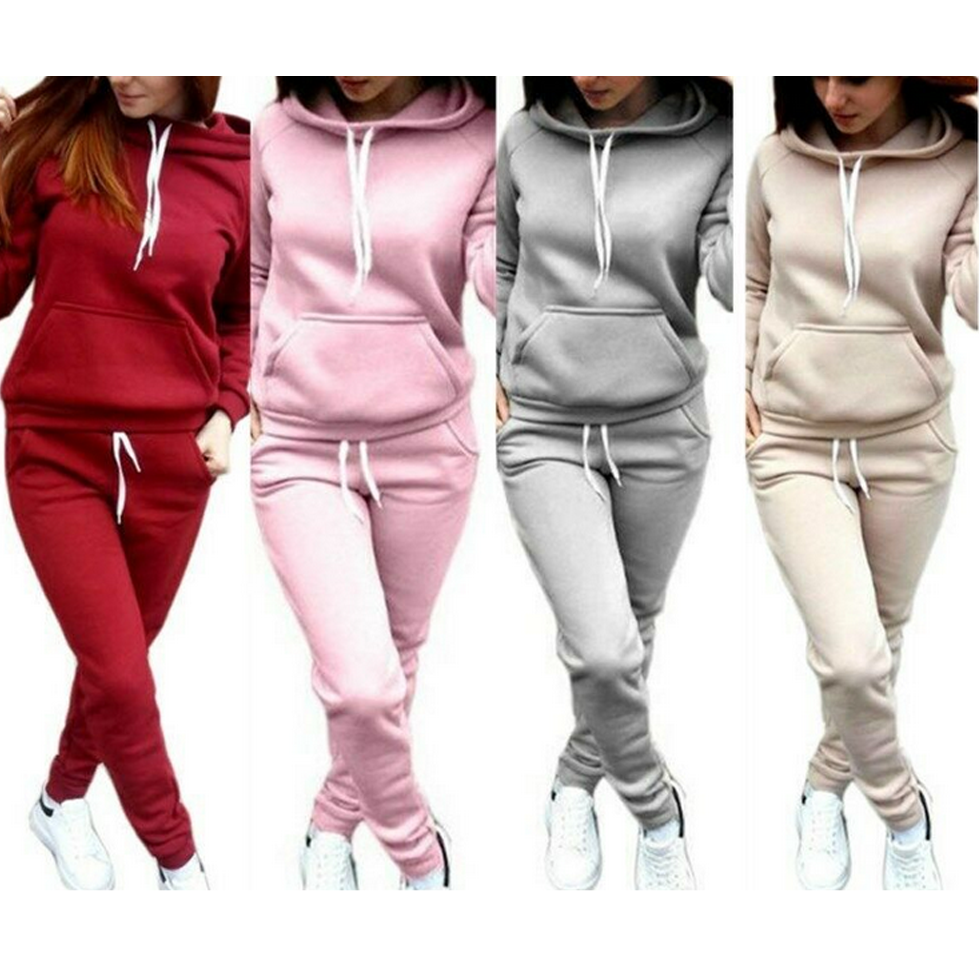 Womens 2pcs Tracksuit Hoodie Sport Tops Pants Sets Jogger Running Casual Suit