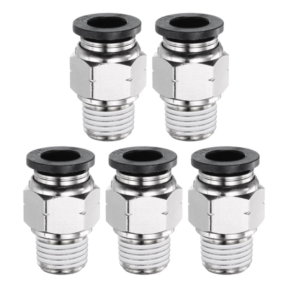 Uxcell 5pcs Push to Connect Fittings 3/8" x 1/4" Thread Brass Straight Union, Black