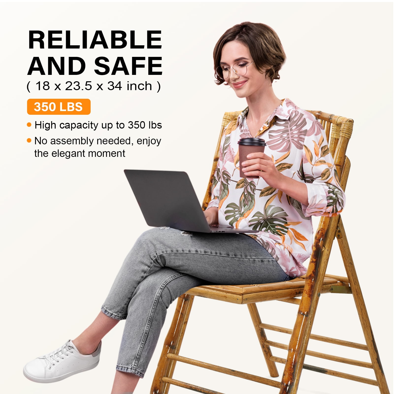 Ktaxon 1Pcs Bamboo Folding Chair,  Comfortable Seat for Indoor Outdoor Patio Porch Wedding  Party Event, Brown