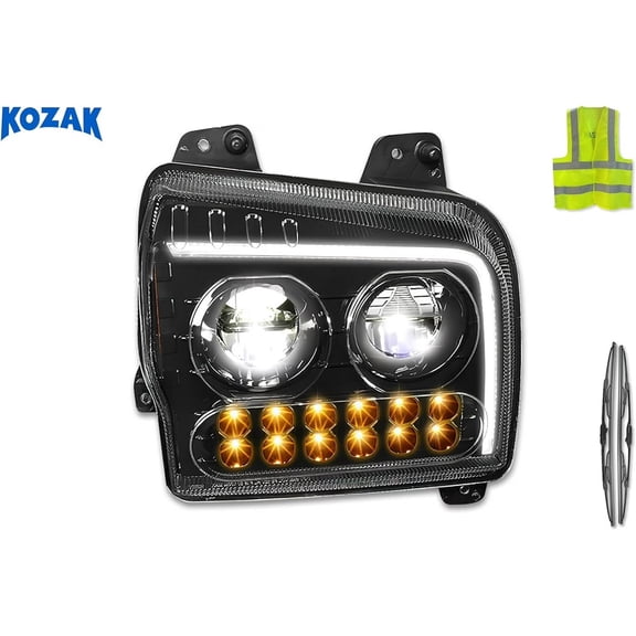 KOZAK Compatible with W990 2018-2026 LED DRL Sequential Turn Signal Headlight Black Passenger Right