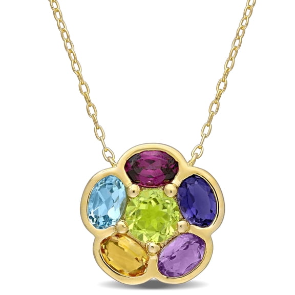 Everly Women's 3.37CT TGW Rhodolite, Topaz Citrine Amethyst Iolite Peridot Yellow Gold Plated Pendant