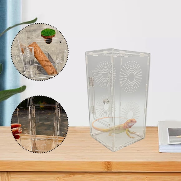 Terrario acrílico para reptiles pequeños, 15 x 15 x 30 cm, con orificios de ventilación circulares, resistente y desmontable, transparente, montaje