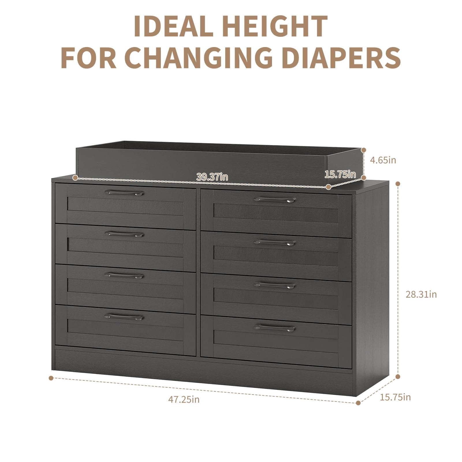 Danolapsi Baby Changing Dresser with 8 Drawers,Wooden Nursery Dresser with Safety Rail & Open Shelf, Changing Table Station Space-Saving Organizer