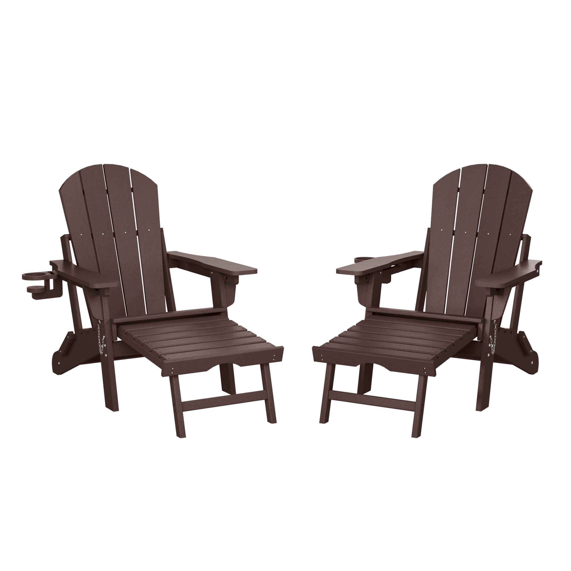 WestinTrends Malibu Folding Adjustable Adirondack Chair with Retractable Ottoman and Cup Holder (Set of 2), Dark Brown