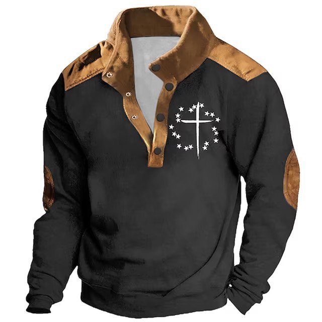 Blusas y camisas de manga larga con cuello redondo para hombre, sudadera informal con capucha, estampado étnico retro, cuello alto, cremallera, manga larga, holgada, con bolsillos, blusa para hombre