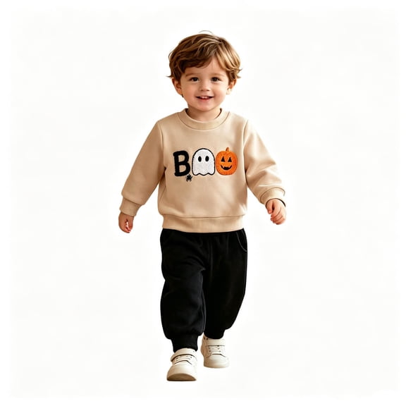 Baby Boys Girls Clothes Halloween Outfit Pumpkin Face **Print** Fuzzy Sweatshirt And Pants 2 Piece Set,0-6M