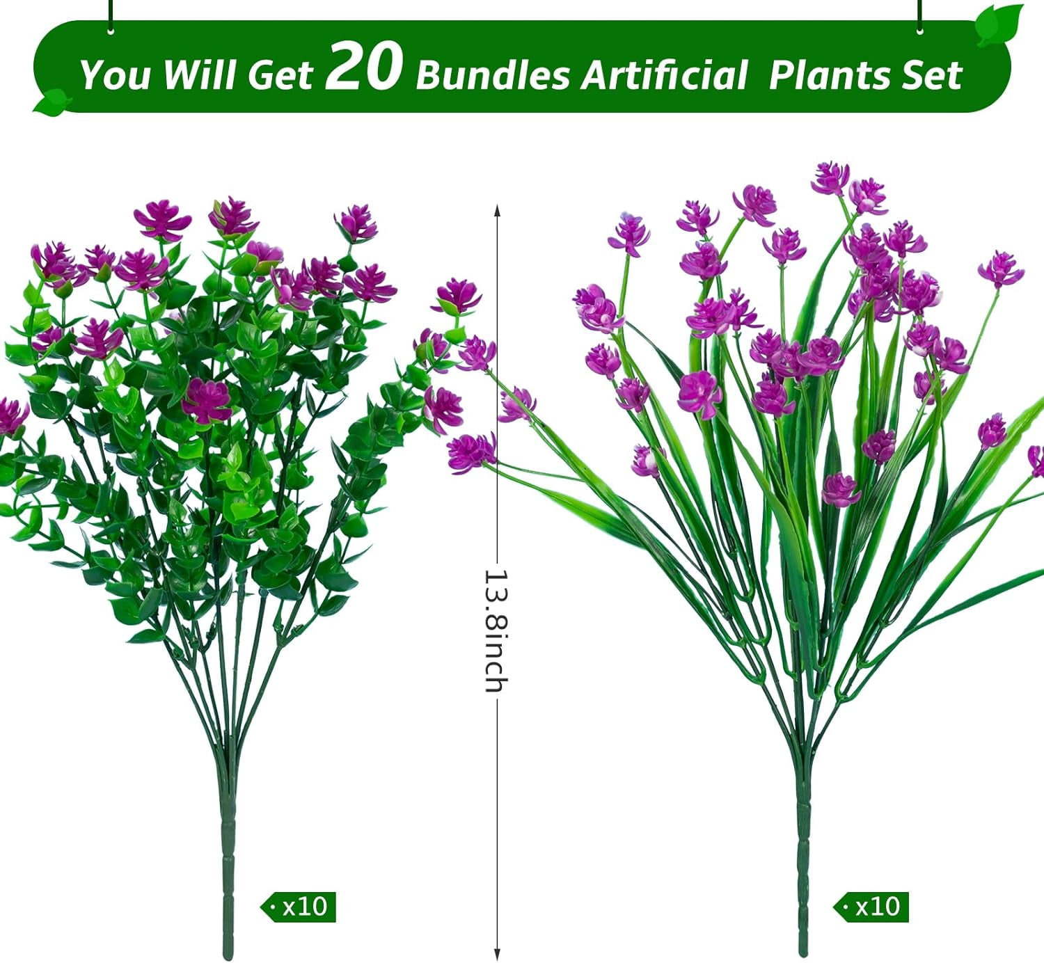 20 Bundles Artificial Flowers for Outdoor UV Resistant Fake Plants, Faux Flowers for Indoor Outside Plastic Greenery Shrubs for Garden Porch Window Box Home Farmhouse Décor (Mix Colors)