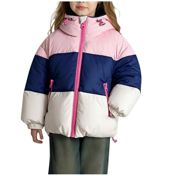 Cethrio Girls Puffer Jackets Size 10-12, Windproof Long Sleeve Zip up Warm Winter Coats with Hood Pink