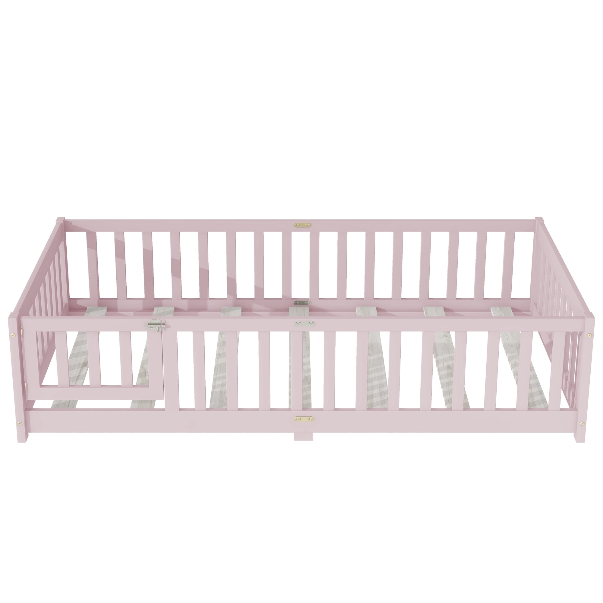 Miniyam Wood Twin Size Floor Bed Guardrails for Kids, Pink