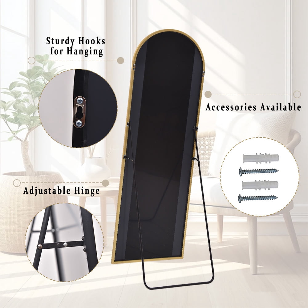 Anyrose 27"x72" Full Length Mirror with Arch-Top Standing Mirror Wall Mounted, Gold