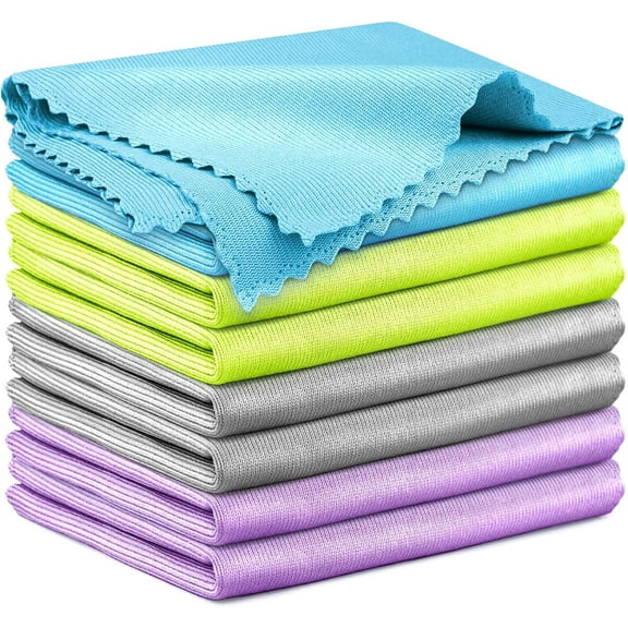 Microfiber Cleaning Cloth Glass Window Stainless Steel Mirror Polishling Rags Eyeglass Windshield Household Nano Sparkle Cloth Lint Free Cloth Cleaning Supplies Shiny Wipes, Pack of 8, 16" x 12"