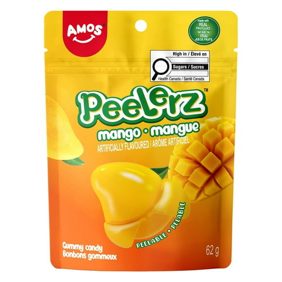 AMOS Peelerz Gummies Pelables Mango Candy Sac Refermable 2.19oz (Lot de 1)