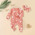 thumbnail image 2 of Zanarzt Cotton Romper Baby Girl Newborn Baby Girl Fall Spring Outfit Romper Footies Waffle Bow Jumpsuit Ruffle Trim Infant Clothes Orange,3-6 Months, 2 of 7
