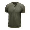 thumbnail image 4 of CIENVNSTG Mens Waffle Henley Shirts Short Sleeve Crew Neck 3 Button Solid Color Short Sleeve Collarless Shirts Basic T-Shirts for Summer Soft Breathable Fabric for Daily Wear Green 2XL, 4 of 5
