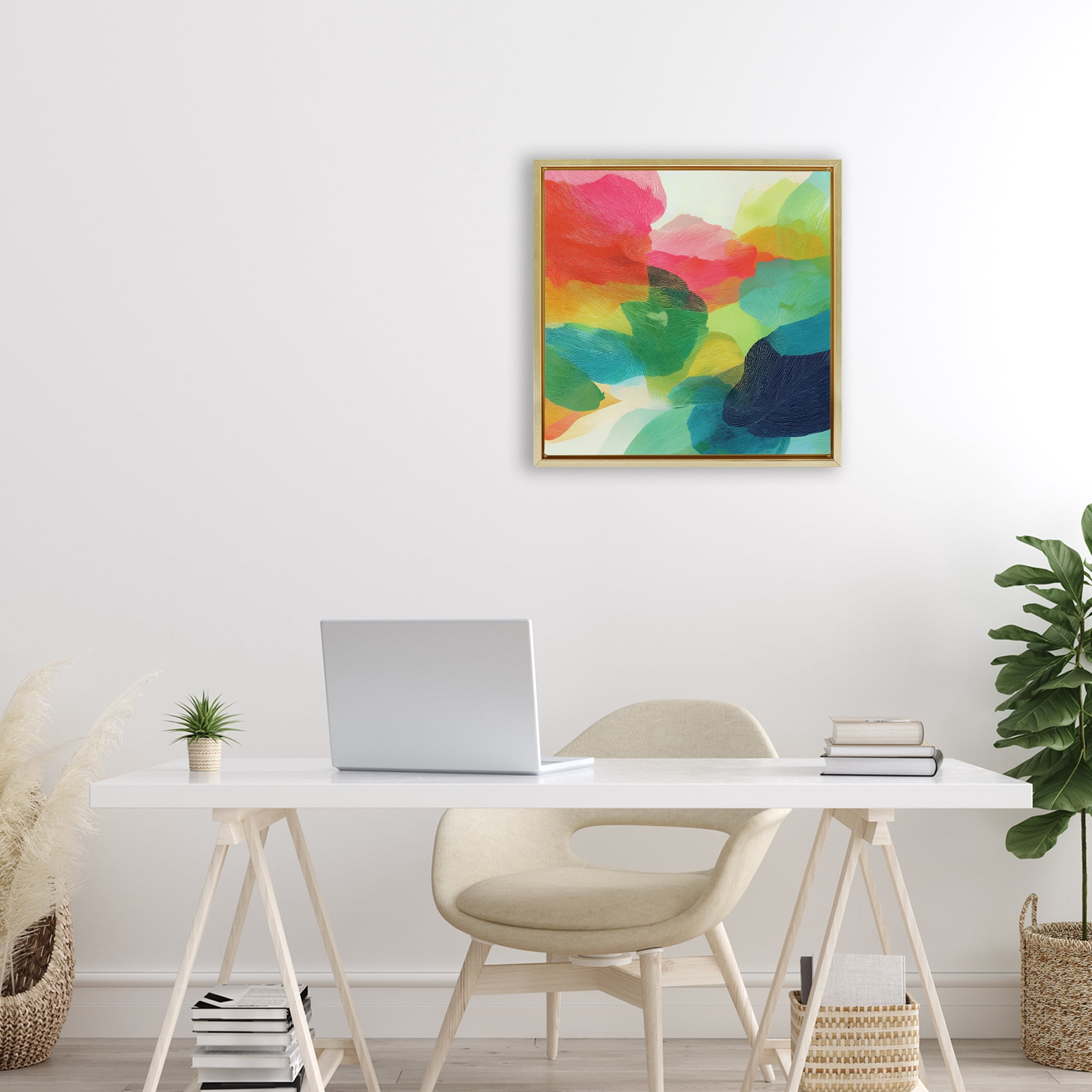 Stupell Industries Vivid Flowing Color Field Gold Framed Floater Canvas Wall Art, design by Chromatic Storm Studio