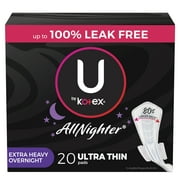 U by Kotex AllNighter Ultra Thin Extra Heavy Overnight Pads with Wings, 20 Count