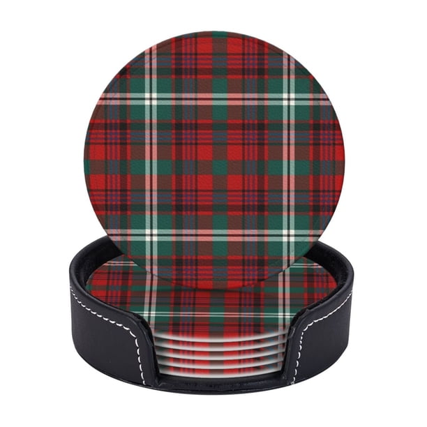 Posavasos de cuero de 6 piezas, posavasos de cuadros irlandeses rojos con estampado de tartán Maguire para bebidas, posavasos para tazas, regalo de inauguración de la casa, ideal para la decoración