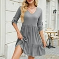 thumbnail image 6 of WCMZJ Women's Casual Half Sleeve V Neck Tiered Swing Flowy Loose A-line Cute Mini Short Spring Summer Dress Gray M, 6 of 7