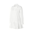 thumbnail image 2 of Chemise Femme Couleur Unie Robe une Pièce, Revers Jupe Plissée à Manches Longues, 2 of 6