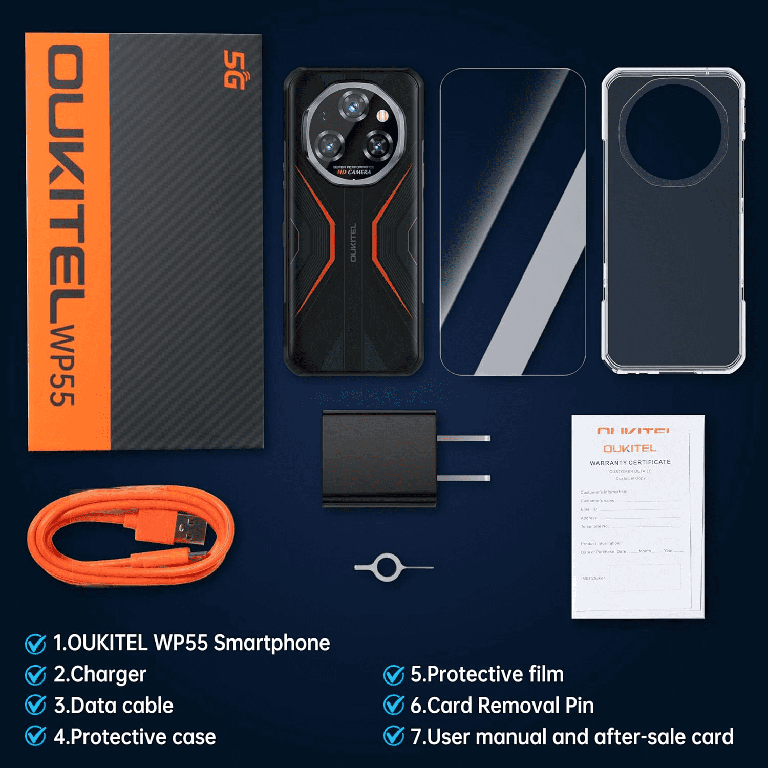 OUKITEL WP55 5G Rugged Smartphone - 36GB+256GB/2TB Android 15 Rugged Phone, 11000mAh Battery,6.6" FHD+ 120hz Dimensity 7025,108MP+32MP IP68/IP69K Waterproof Cell Phone 5G Dual SIM NFC/OTG/T-Mobile